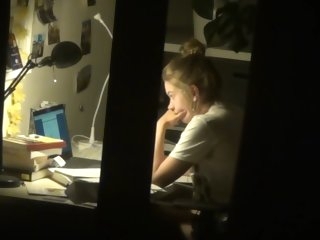 spy cute teen with voyeur masturbation after homework